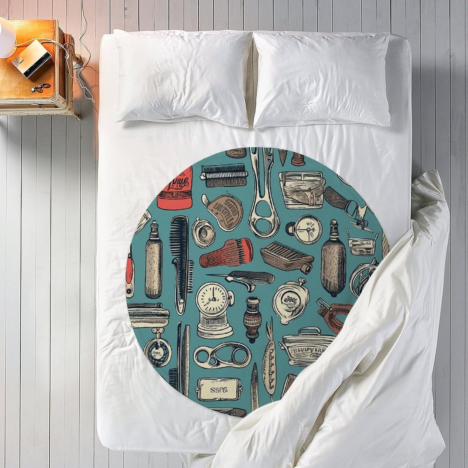 Barber Shop Blanket Round Beach Tapestry Flannel Round Tablecloth Boho Beach Blanket Home Decor Indie Rug Comfortable Yoga Mat for Multi Scenario Usage