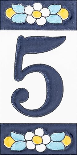 Merola Tile Sevillano Flora Address Numbers 5 - Azulejo de cerámica para pared, 2-18" x 4-38"