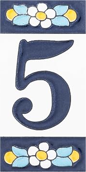 Sevillano Flora Address Numbers 5 2-1/8" x 4-3/8" Ceramic Wall Tile