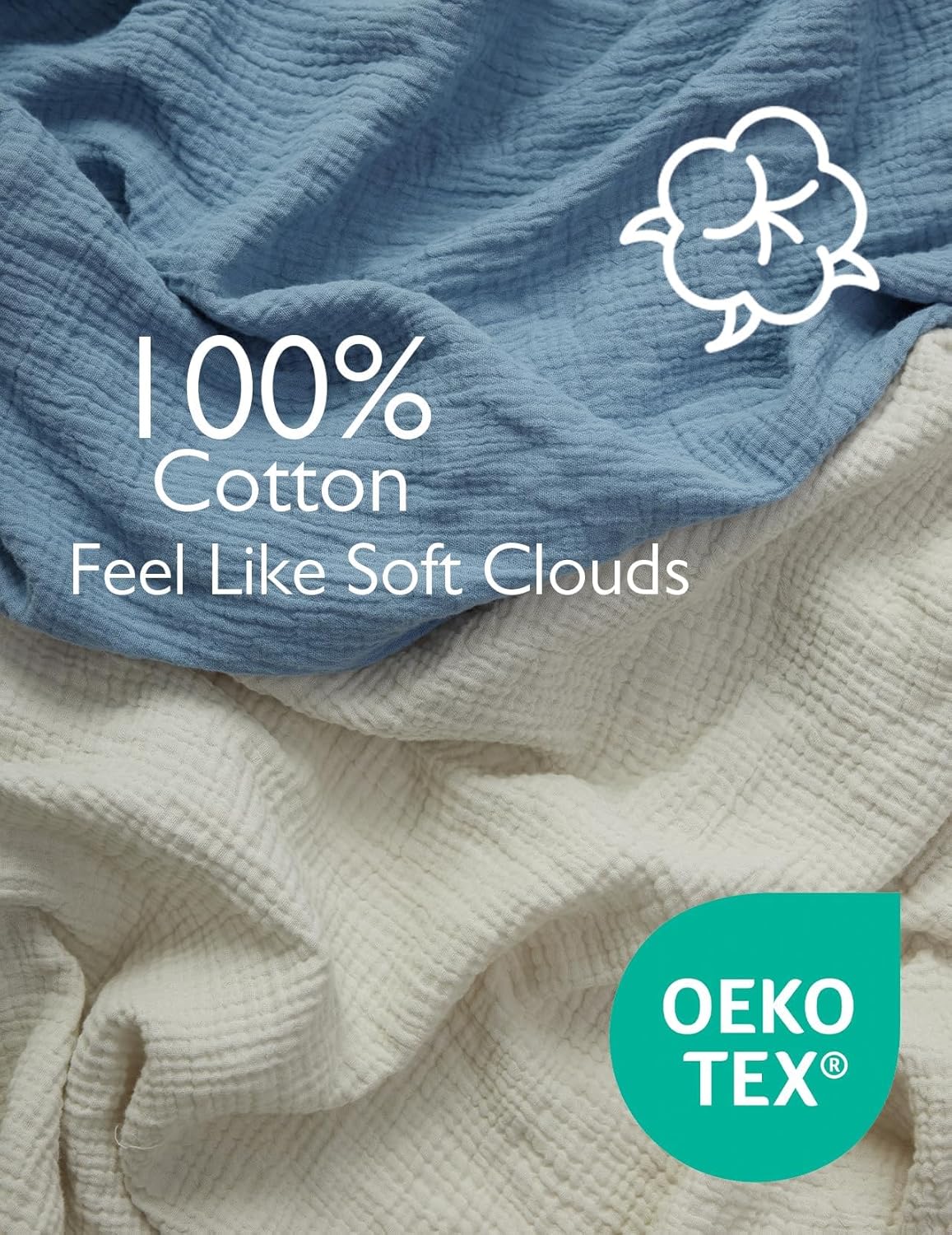 Momcozy Muslin Standard Fitted Crib Sheets, 52"x28", 2 Pack Soft Breathable Natural Cotton Baby Mattress Sheet, 360° Mattress Wrapping No Slip Boys Girls Neutral Toddler Bed Sheet, Grey Blue