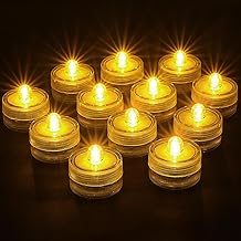 Submersible LED Lights, Pack of 12 Flameless LED Candles, Tea Lights, Waterproof Lights, Mini Underwater Light for Aquarium, Garden, Wedding Party, Warm White Light