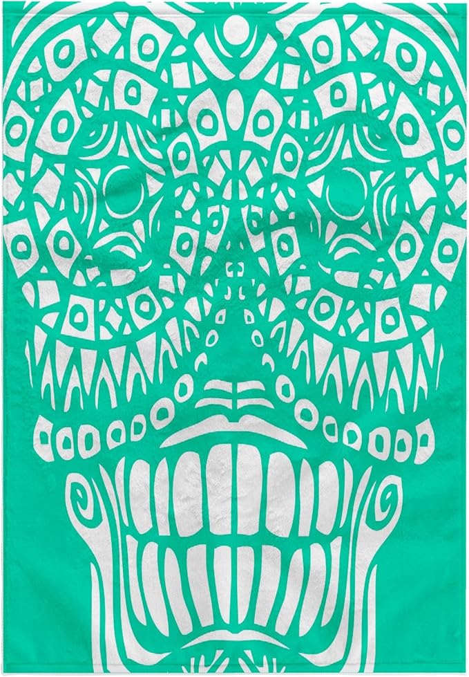 3dRose 15x22 Hand Towel - Sugar Skull Design in Aqua and White Designs