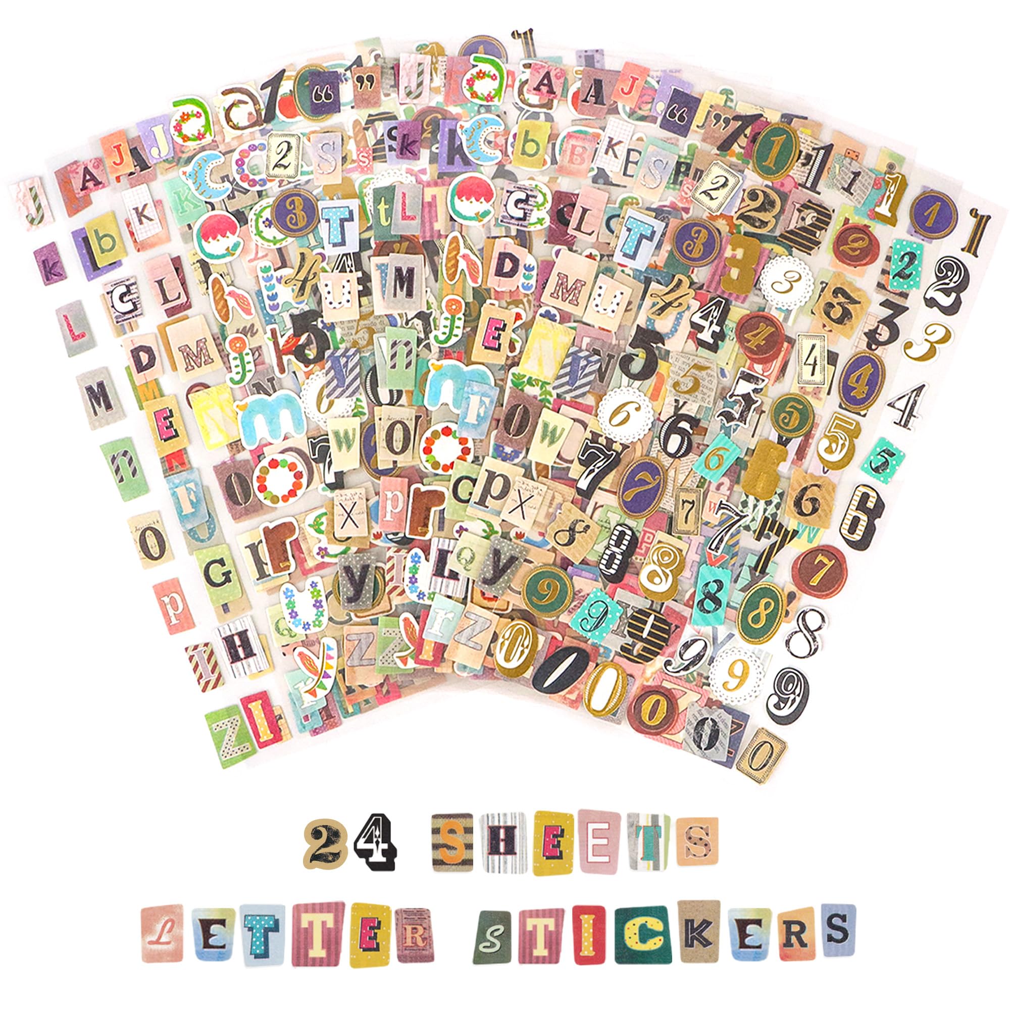 Warpest Vintage 1388Pcs Letter Stickers For Scrapbooking Supplies24sheets Alphabet Sticker For Journaling Scrapbook Stickers,Self Adhesive Small Number Decals For Junk Journal Laptop Water Bottles Diy Crafts