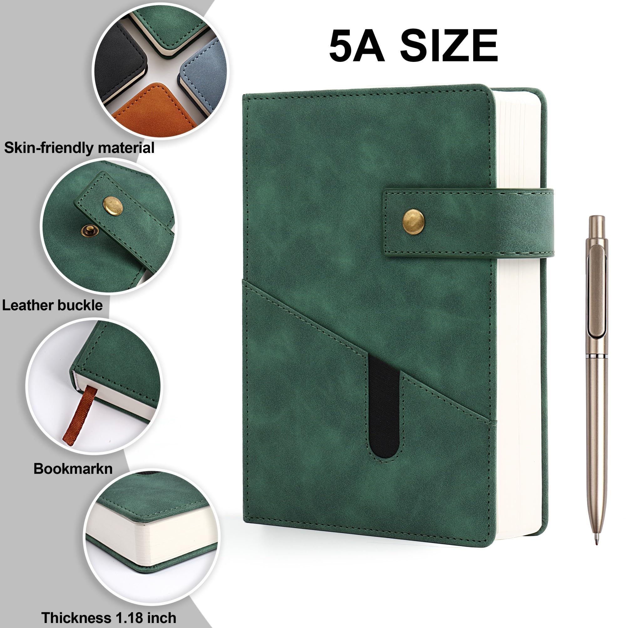 Diario a righe per donne e uomini, 368 pagine con copertina rigida in pelle per scrivere, quaderni A5, diari giornalieri per lavoro, appunti, viaggi, affari, scuola, 14 x 22 cm (verde)
