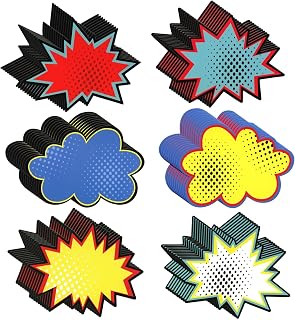 Juvale 60-Pack Superhero Party Decorations Cutouts - 5x7-Inch Multi-Color - 6 Designs for Bulletin Board Decorations & Comic Book