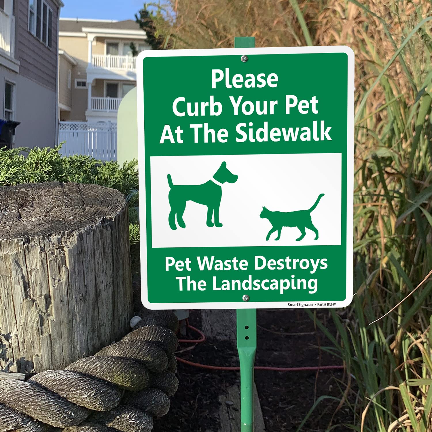 SmartSign 12 x 10 inch “Please Curb Your Pet At The Sidewalk - Pet Waste Destroys Landscaping” Yard Sign with 3 foot Stake, 40 mil Laminated Rustproof Aluminum, Green and White, Set of 1