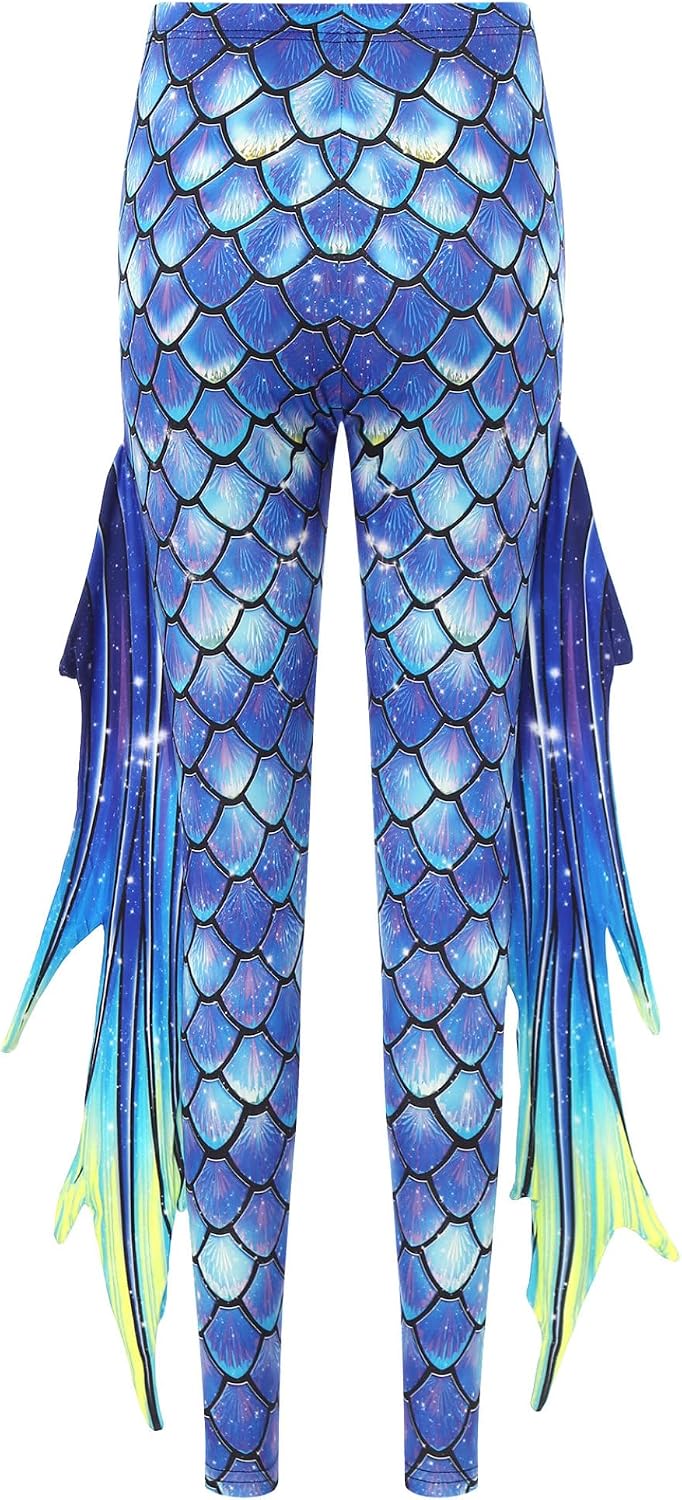 Women Mermaid Leggings Fish Scale Printed Stretchy Tight Trouser Pants Halloween Cosplay Costume