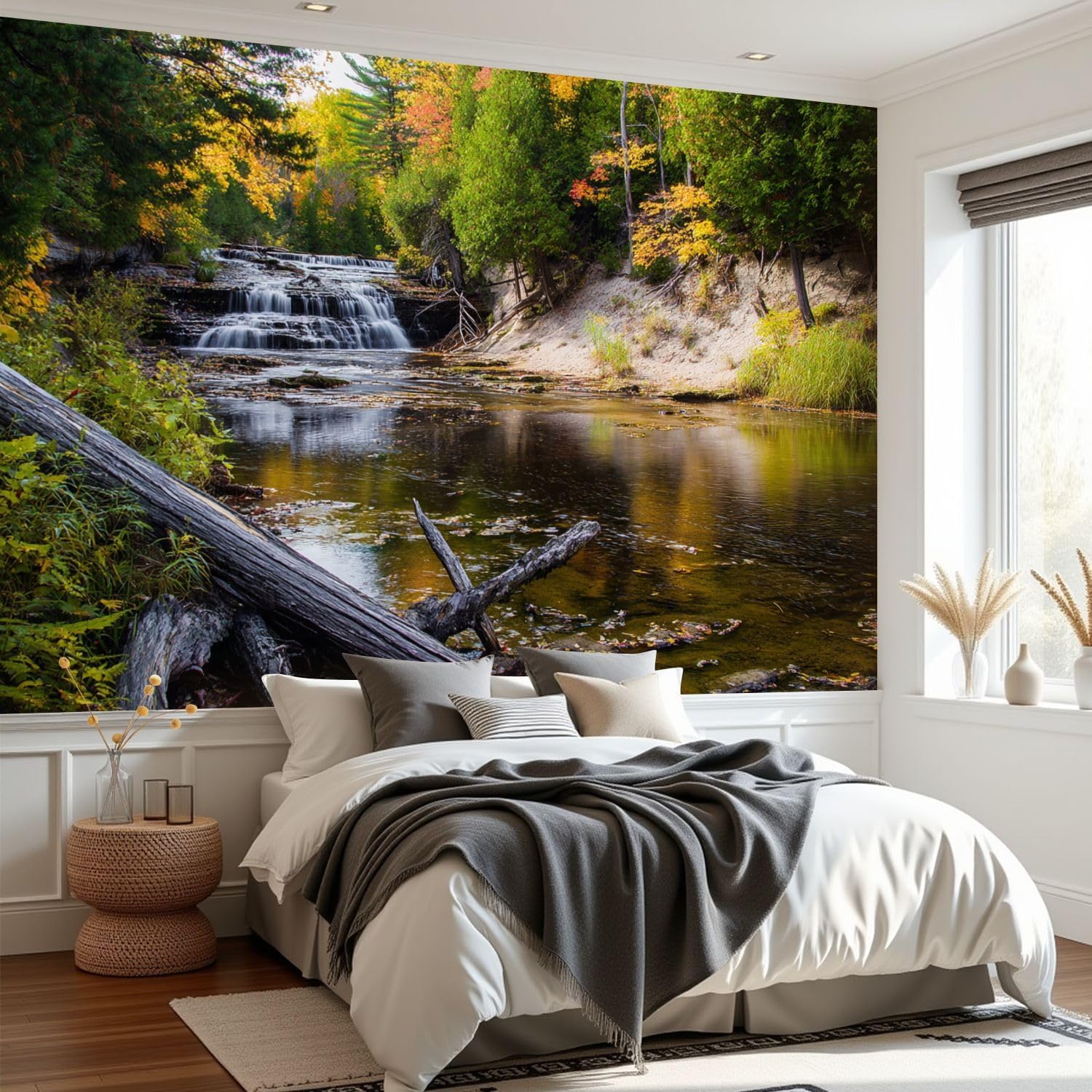 Wall Mural Peel and Stick Autumn Waterfall Michigan Pictured Rocks National Wallpaper Self Adhesive Removable Large Wall Stickers Home Decor for Living Room Bedroom 69"x96"