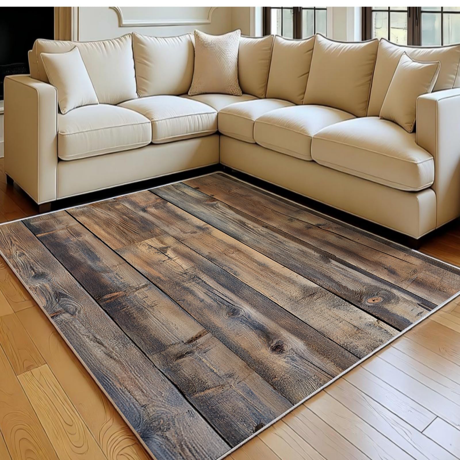 Tapis salon moderne 140x200 flanelle brun foncé rétro