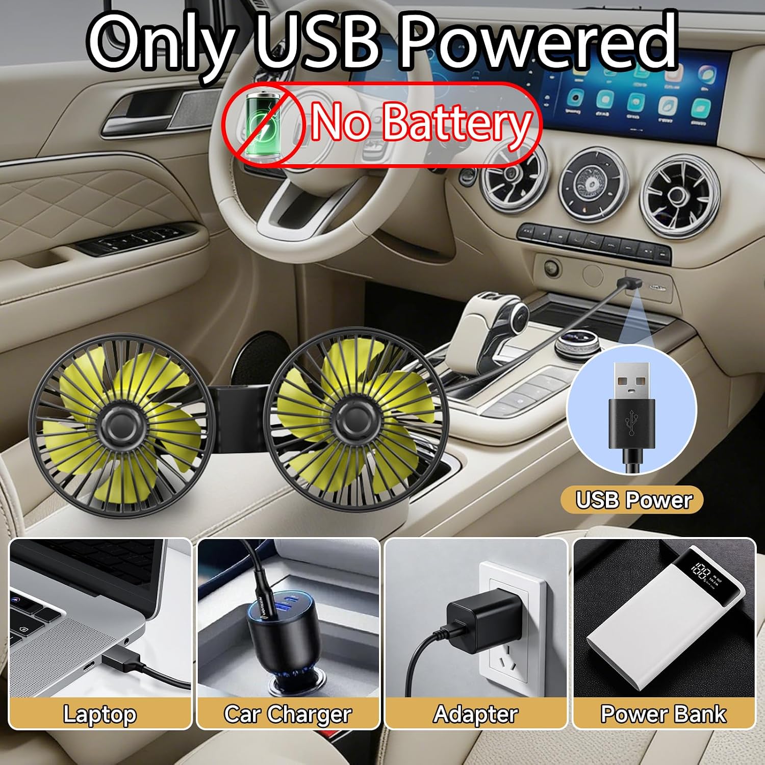Car Backseat Fans for Backseat for Kids, Car Fans for Backseat of Car (No Battery) image 2