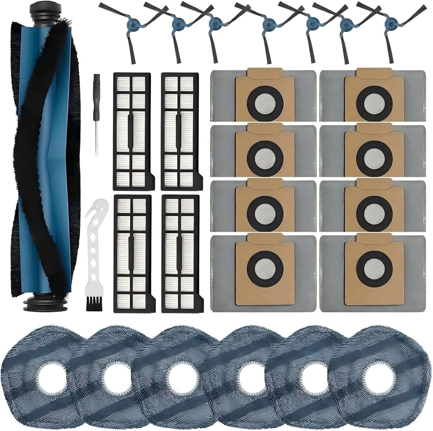 Replacement Parts Kit Compatible with eufy C10 Robot Vacuum, 2 Main Roller Brushes, 4 Side Brushes, 7 HEPA Filters, 8 Dust Bags, Screwdriver, Cleaning Tool (23)