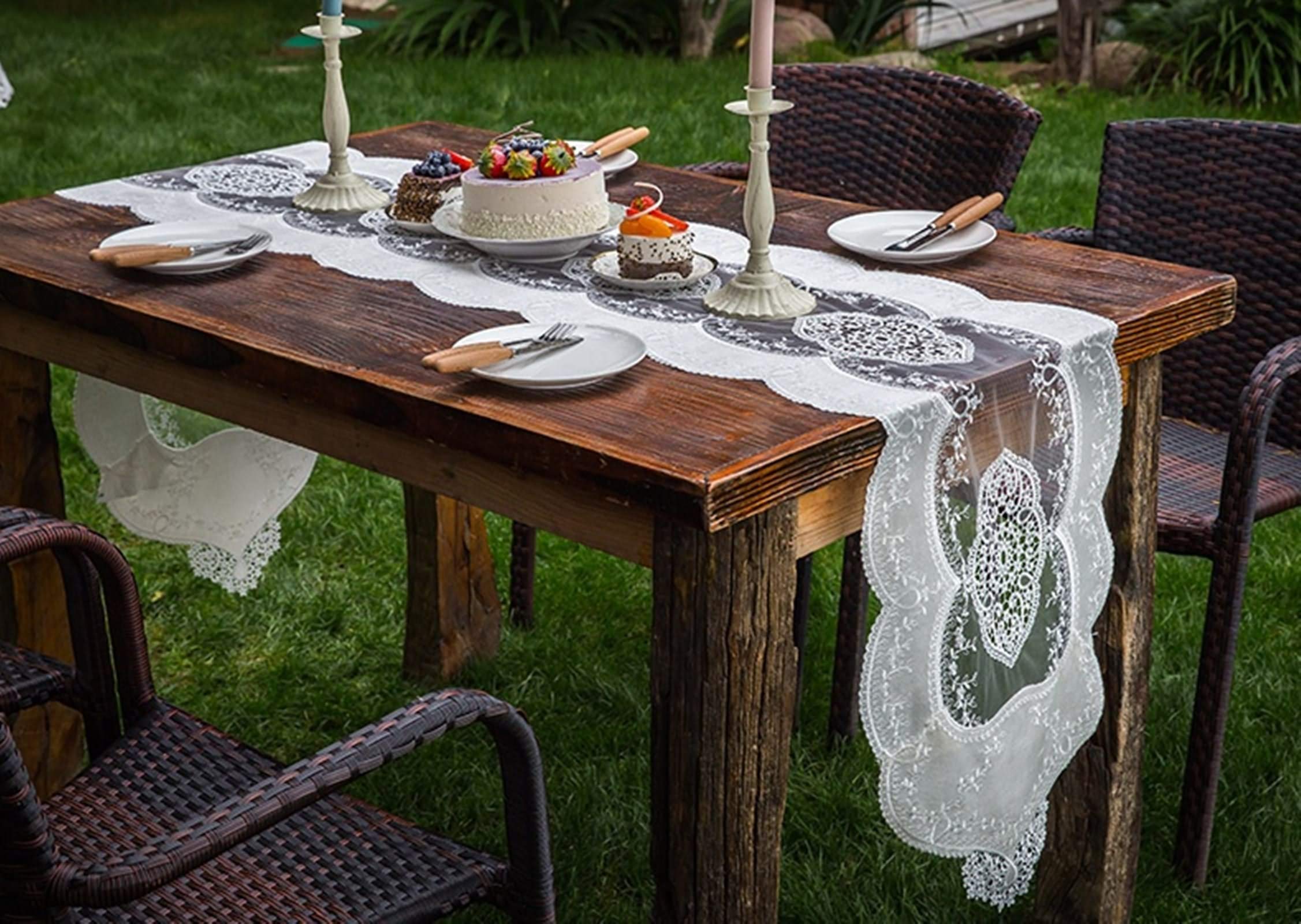 KnBoB Polyester Weiß Transparente Mesh Spitze Stickerei Tischläufer Herbst Größe 40x90CM