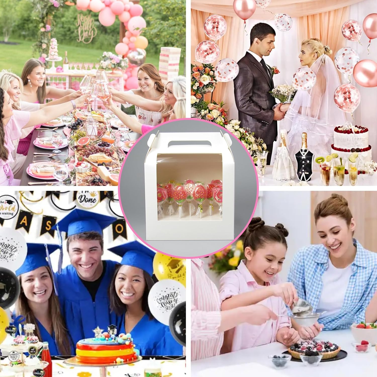 4 PCS Cake Pop Boxes - Portable Cake Pop Holder Boxes with Clear Window, Cake Pop Boxes Holder Packaging with Lid, Cake Display Stand With 33 Hole Positions, White Cake Boxes Packaging