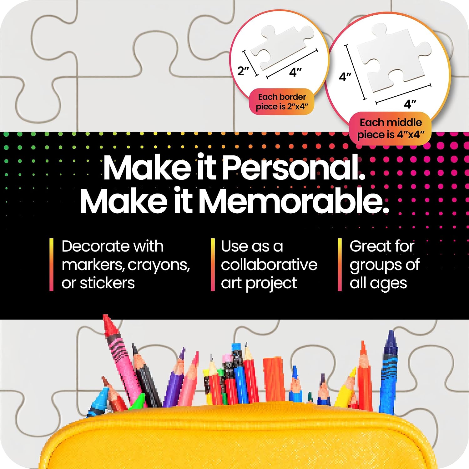 Hygloss Junior Community Puzzle – Award-Winning Design – 16 Piece Blank Puzzle to Write and Draw On – Universal Interlocking Pieces, 12" x 12" Layout – Toddler Arts & Crafts, Kids Group Activity Ideas