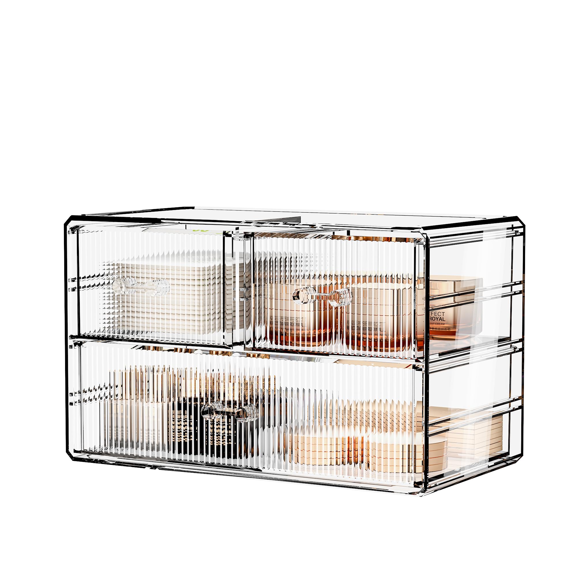 ZHIAI Clear Makeup Organizer for Vanity - Organize Your Beauty Essentials with Make Up Organizers and Storage, Multi-Purpose Bathroom Organizer Jewelry Holder Organizer, (3 Drawers, Pattern A)