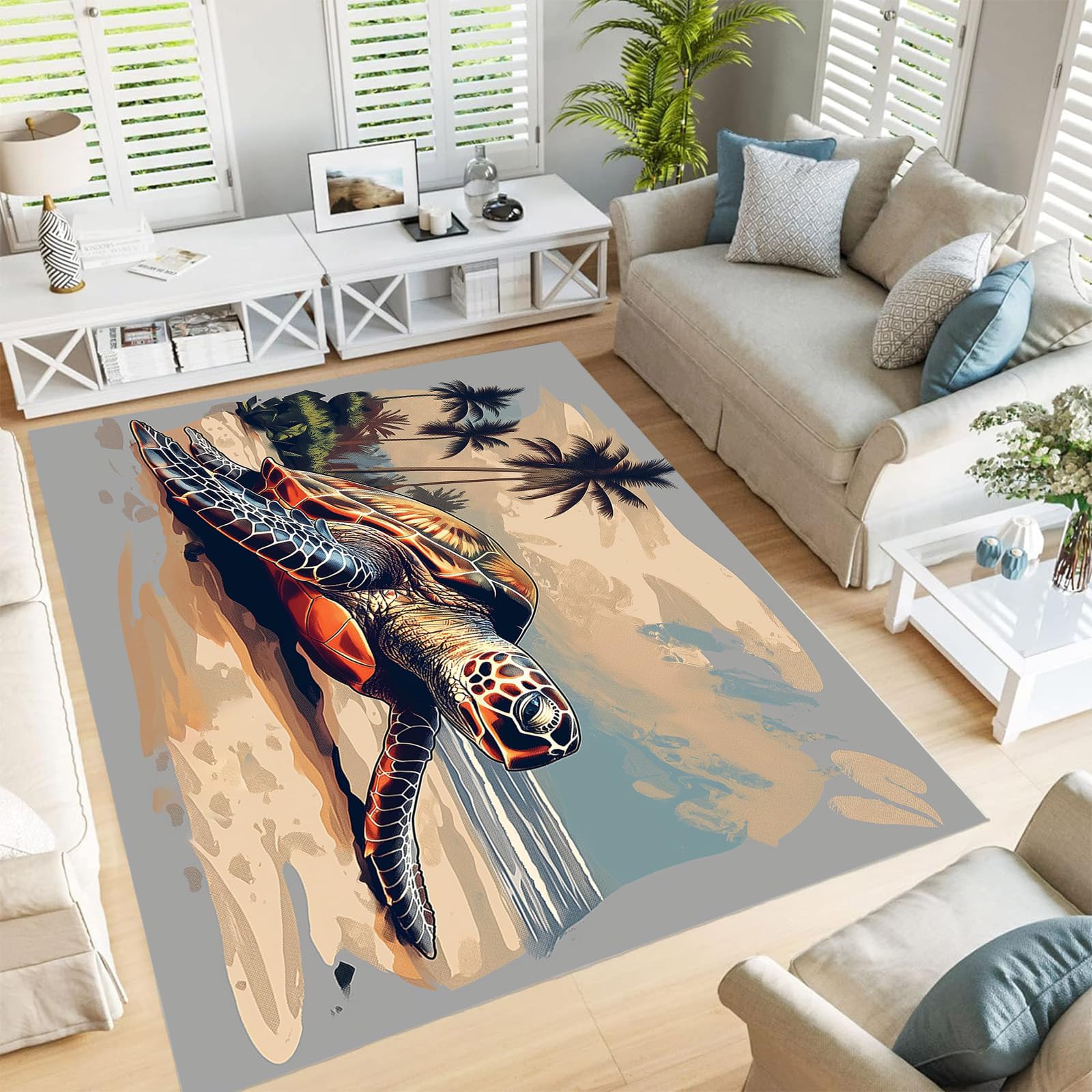 Tapis poils courts tortues 180x270 cm avec dossier antidérapant et entretien facile