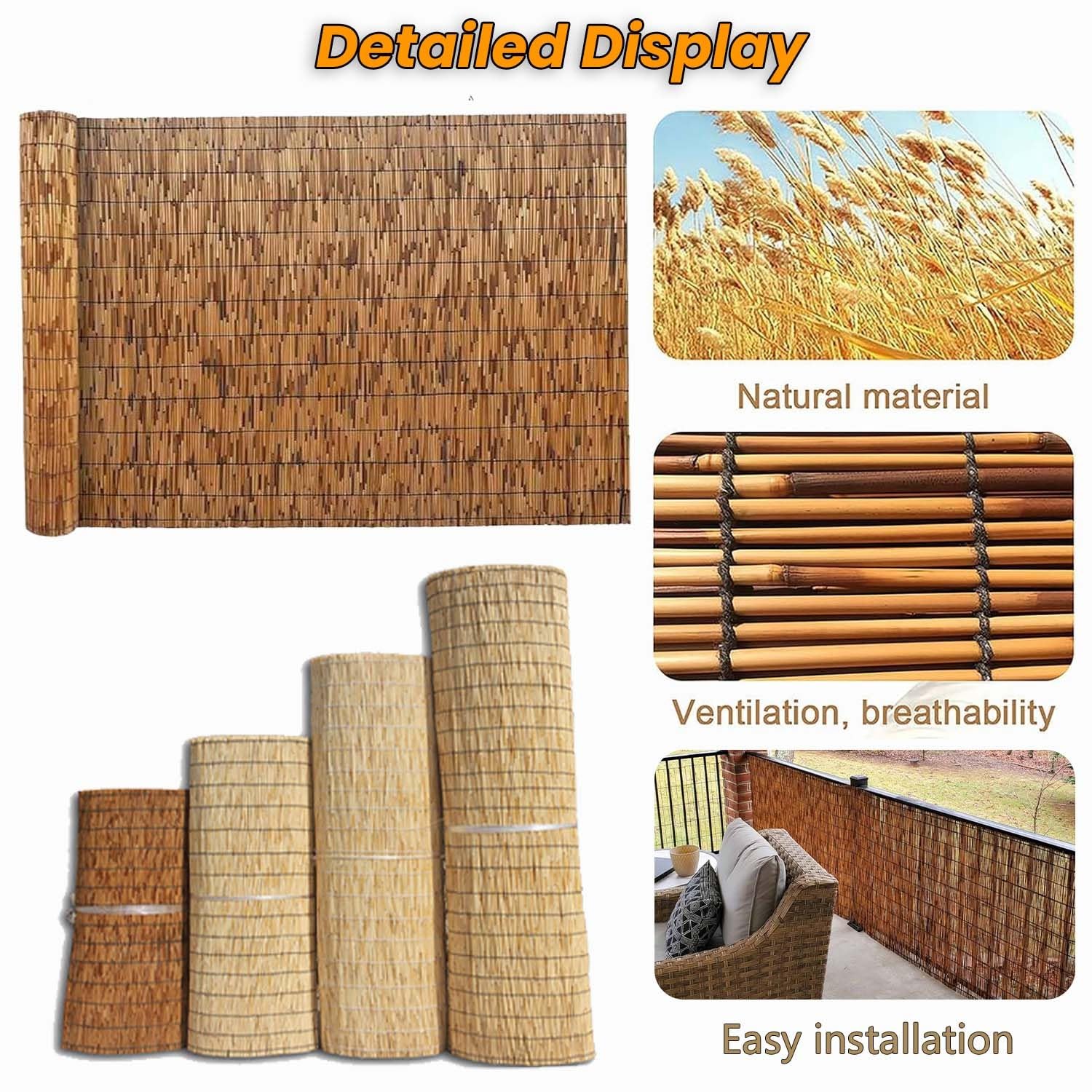 Valla de bambú para exteriores, bastones naturales resistentes para protección del parasol, barrera de jardín duradera para piscina, patio y terraza, fácil de cortar