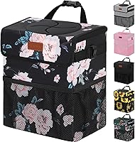 Vista 8 de Cubo de basura para coche, marrón, capacidad de 2.2 galones, impermeable, material de poliéster, correa ajustable, diseño colgante, forro a prueba