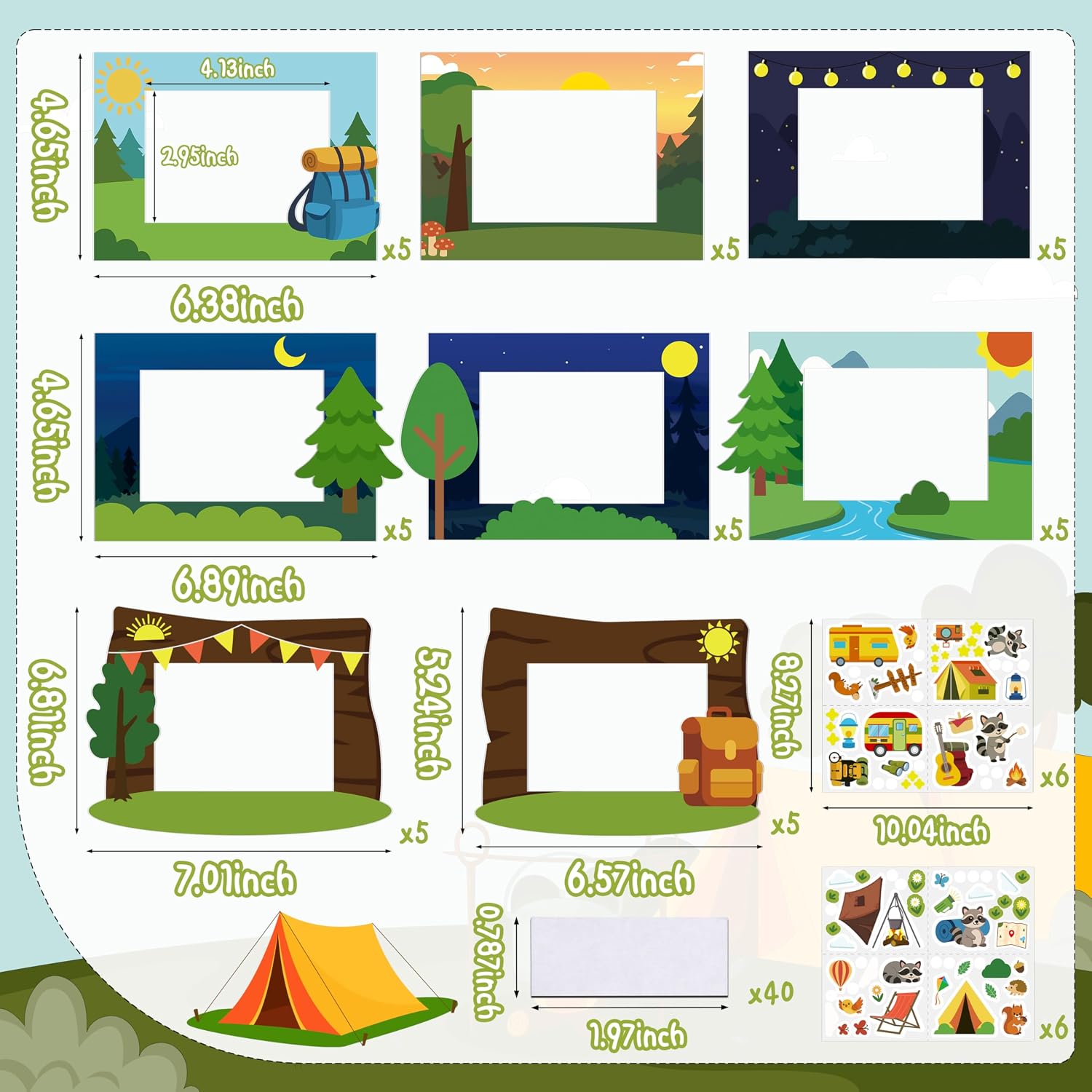 40 Pcs Camping Picture Frame Craft Kit - DIY Camp Photo with Magnetic Stickers for Summer VBS Theme Birthday Party Favors Decorations