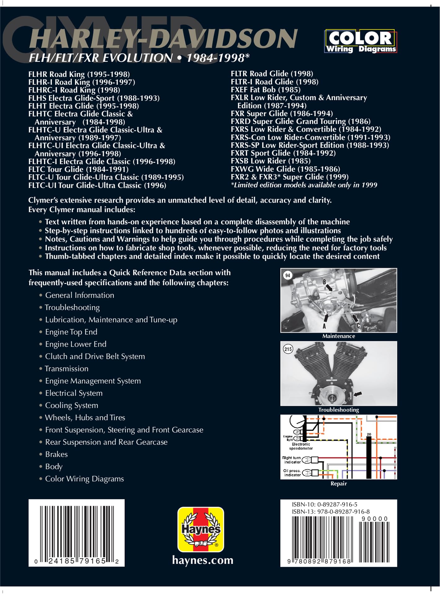 Harley-Davidson Road King, Electra, Tour Glide, Low Rider Motorcycle (1984-1998) Clymer Repair Manual