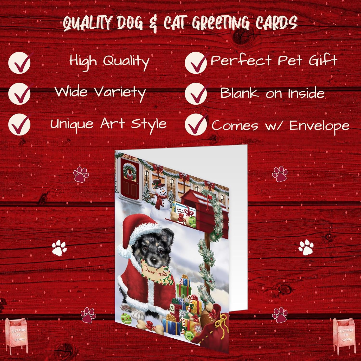 Dear Santa Mailbox Christmas Letter Australian Shepherd Dog Greeting Cards - Adorable Pets Invitation Cards with Envelopes - Pet Artwork Christmas Greeting Cards (10 Greeting Cards)