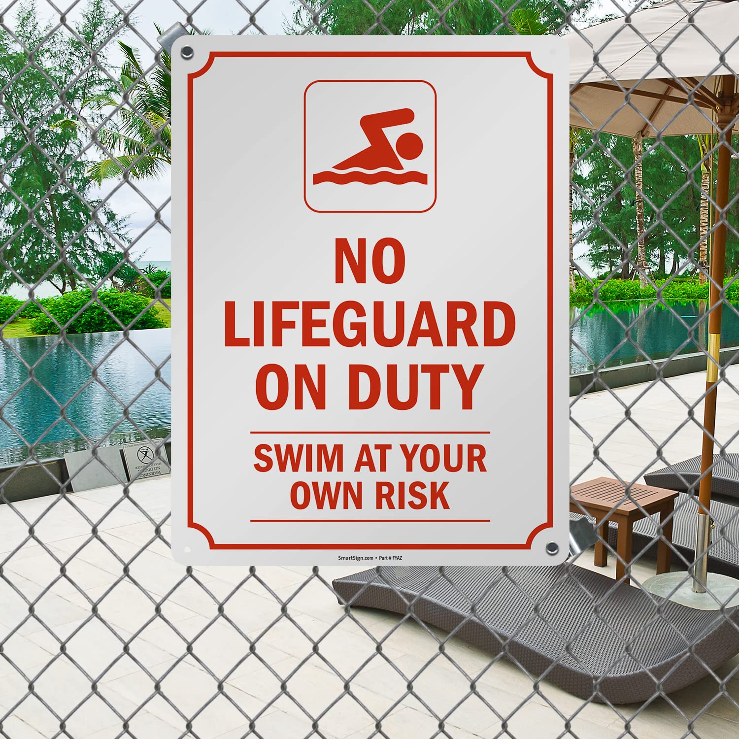 SmartSign 24 x 18 inch “No Lifeguard On Duty - Swim at Your Own Risk” Pool Metal Sign, Screen Printed, 80 mil Laminated Rustproof Aluminum, Red and White