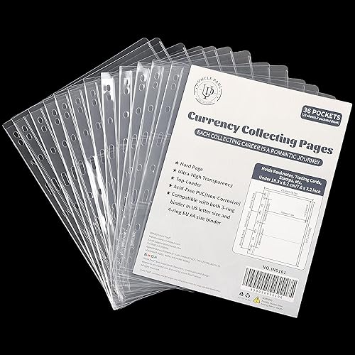 Miniatura 7 de IN0101 - Fundas de moneda para coleccionistas, 12 hojas de papel de PVC sin ácidos, páginas de bolsillo para monedas, suministros de colección de