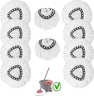 10 Packs Spin Mop Replacement Heads,100% Microfiber Mop Refills, Easy Cleaning Mop Head Replacement, EasyWring Mop Refills Compatible with Triangle Spin Mop, White