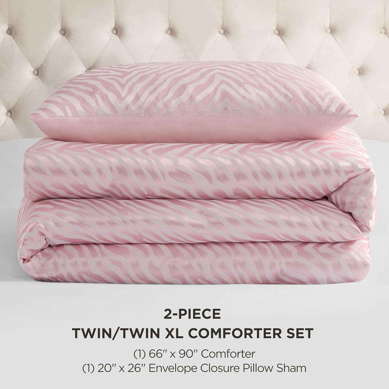 Juicy Couture Pink Marshmallow Sparkle Zebra Jacquard Twin/Twin XL Comforter Set - 2 Piece Stylish Bedding Ensemble