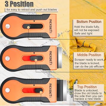 REXBETI Razor Blade Scraper Tool, Cleaning Scraper Tool, Cooktop, Paint, Glass Scraper, 1400 Replacement Metal Blades