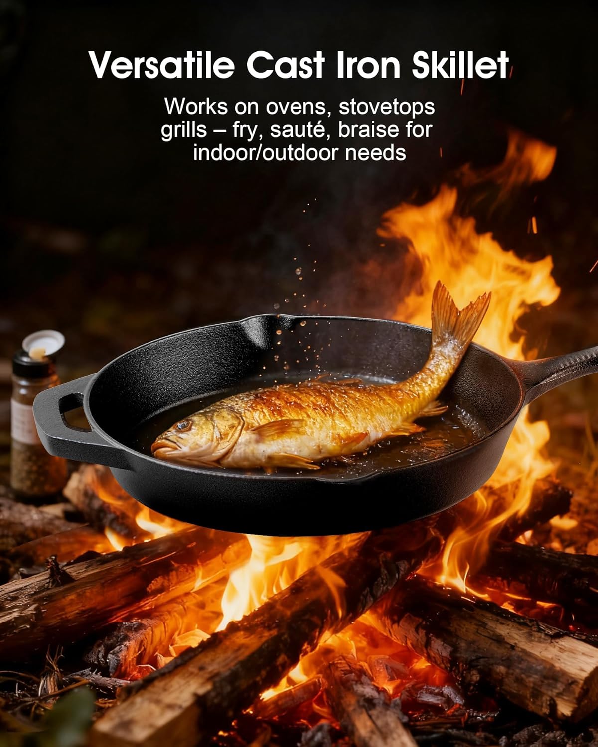 10 Inch Cast Iron Skillets with Teardrop Handle – Oven Safe Frying Pan, Camping Cookware for Oven, Stove & Grill Use