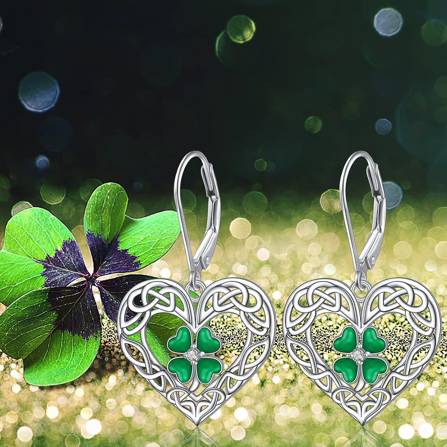 Shamrock Earrings Sterling Silver St Patrick’s Day Earrings Irish Celtic Knot Four Leaf Clover Leverback Earring Jewelry Gifts - Image 2