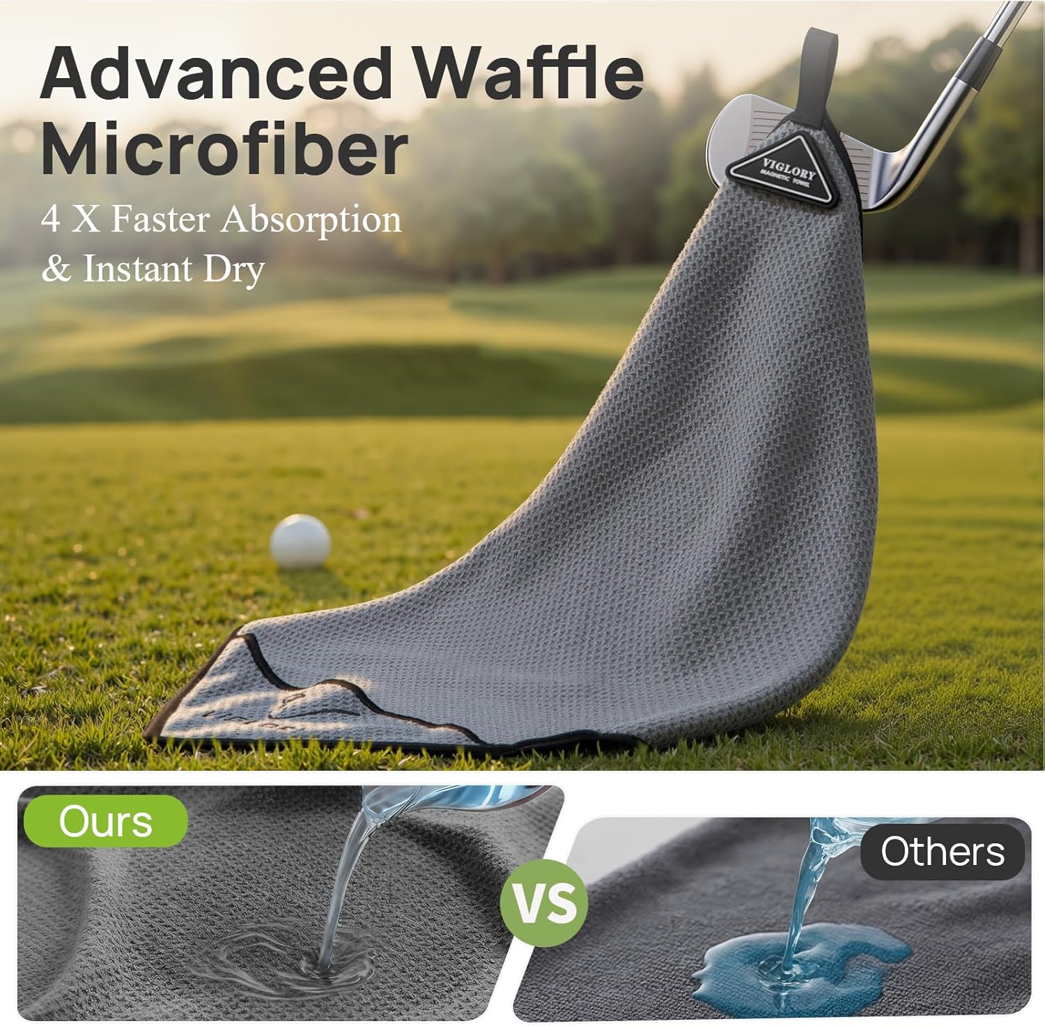 Magnetic Golf Towel for Bag 18" x 18" with Clip Exclusive Cleaning Pocket Microfiber Waffle Ultra Absorbent Club Ball Cleaner, Essential Golf Accessories and Gifts for Men Women(Gray 1 Pack) - Image 5