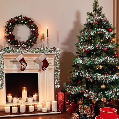 Miniatura 5 de CCINEE Guirnalda de oropel de Navidad de 32.8 pies, guirnalda metálica de oropel giratoria, decoración colgante brillante para suministros de