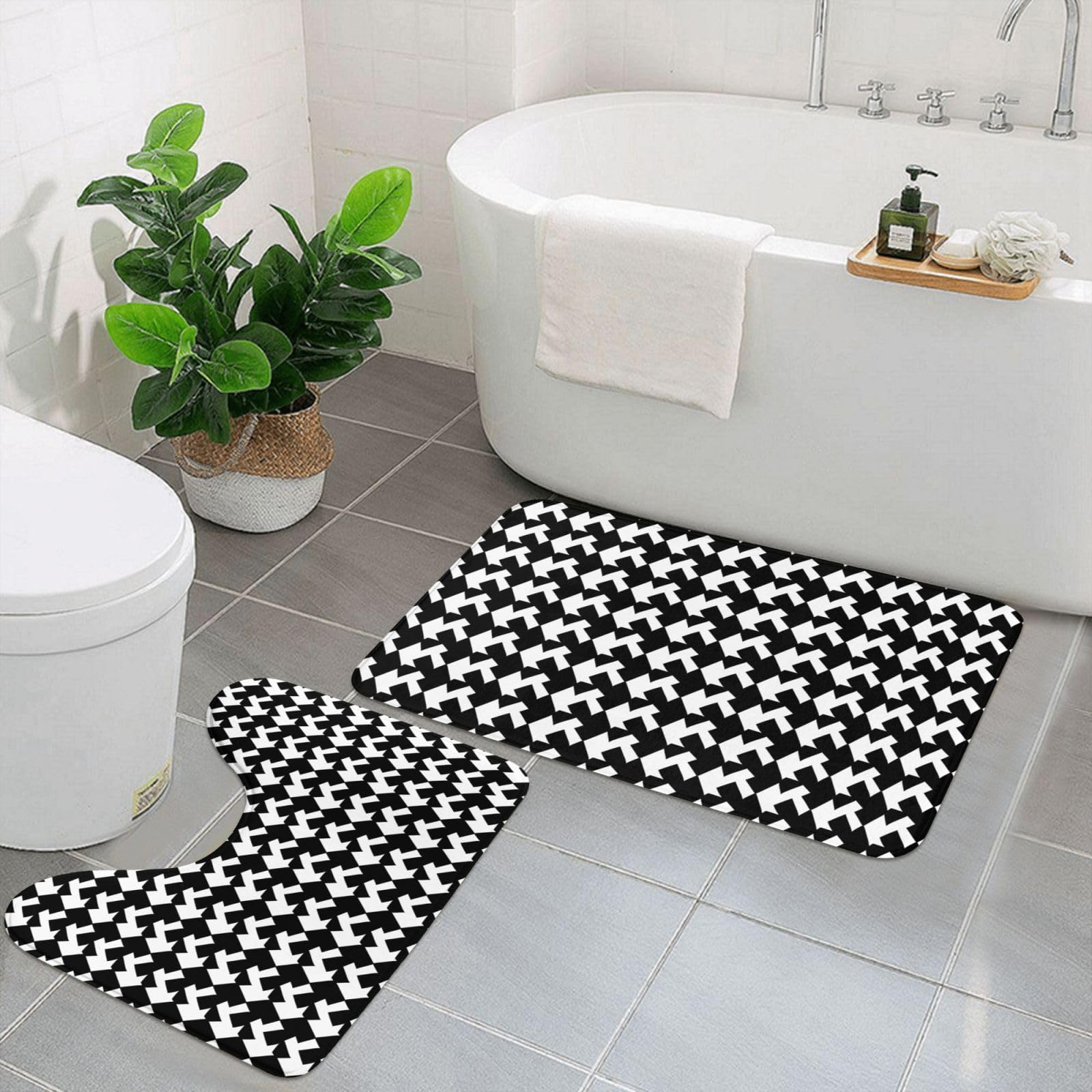 Tapis de bain antidérapant noir en microfibre douce absorbante lot de deux tapis