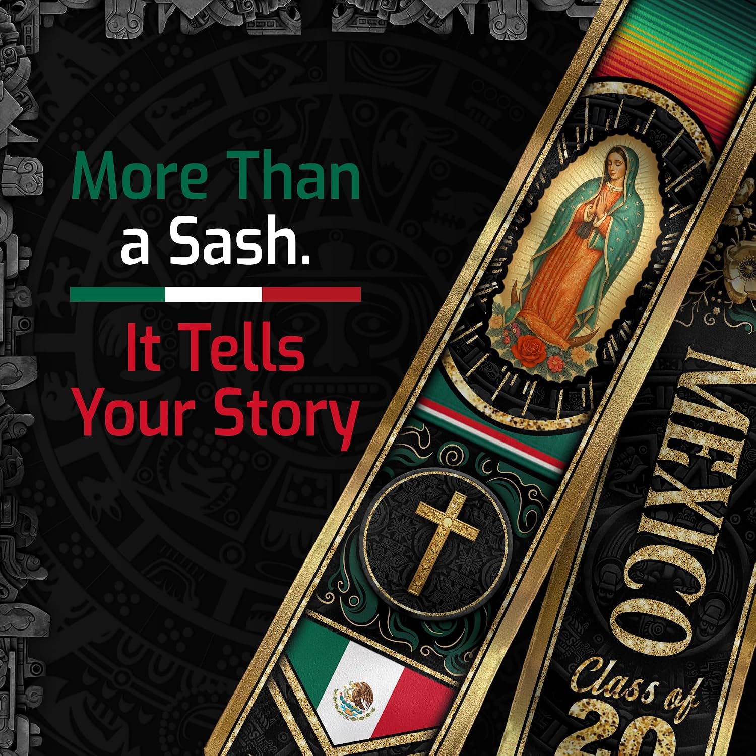 Mexican Flag Graduation Sash, Mexican Stole, Graduation Sash Mexico 2026 | Vibrant Mexican flag graduation stole designed for the class of 2026 to celebrate cultural heritage during commencement