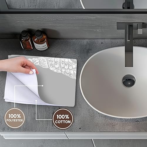 Miniatura 4 de Toalla de ilustración en espiral de concha cónica 3D de color gris rosa con estampado de conchas marinas blancas, 15 x 22 pulgadas, multicolor