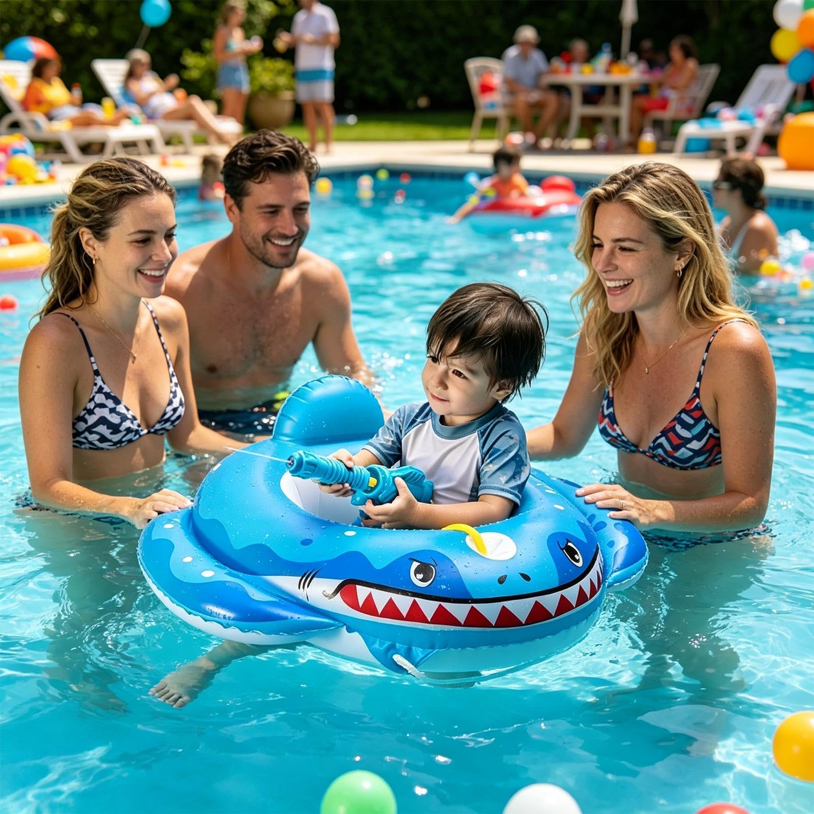 Shark - Piscina gonfiabile a forma di isola da nuoto per bambini | Seggiolino da nuoto per bambini, per spiaggia, parco acquatico, feste, vacanze, viaggi, ragazzi e ragazze