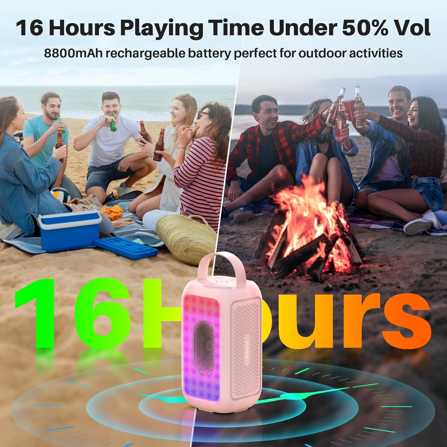 Bobtot Portable Bluetooth Speaker, 16H Playtime Wireless Speakers, Peak Singing Machine with Microphone, Magic Sound, Echo, EQ Mode (Pink, with 1 Mic) - Image 4