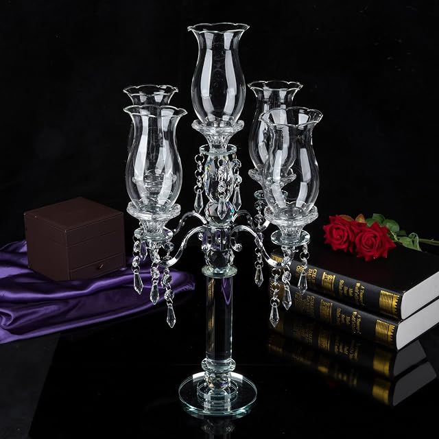 London Boutique Crystal Tea Light Candle Holders 5 Arms Decorative with swarovski crystal elements Gift Present (5 Arms)