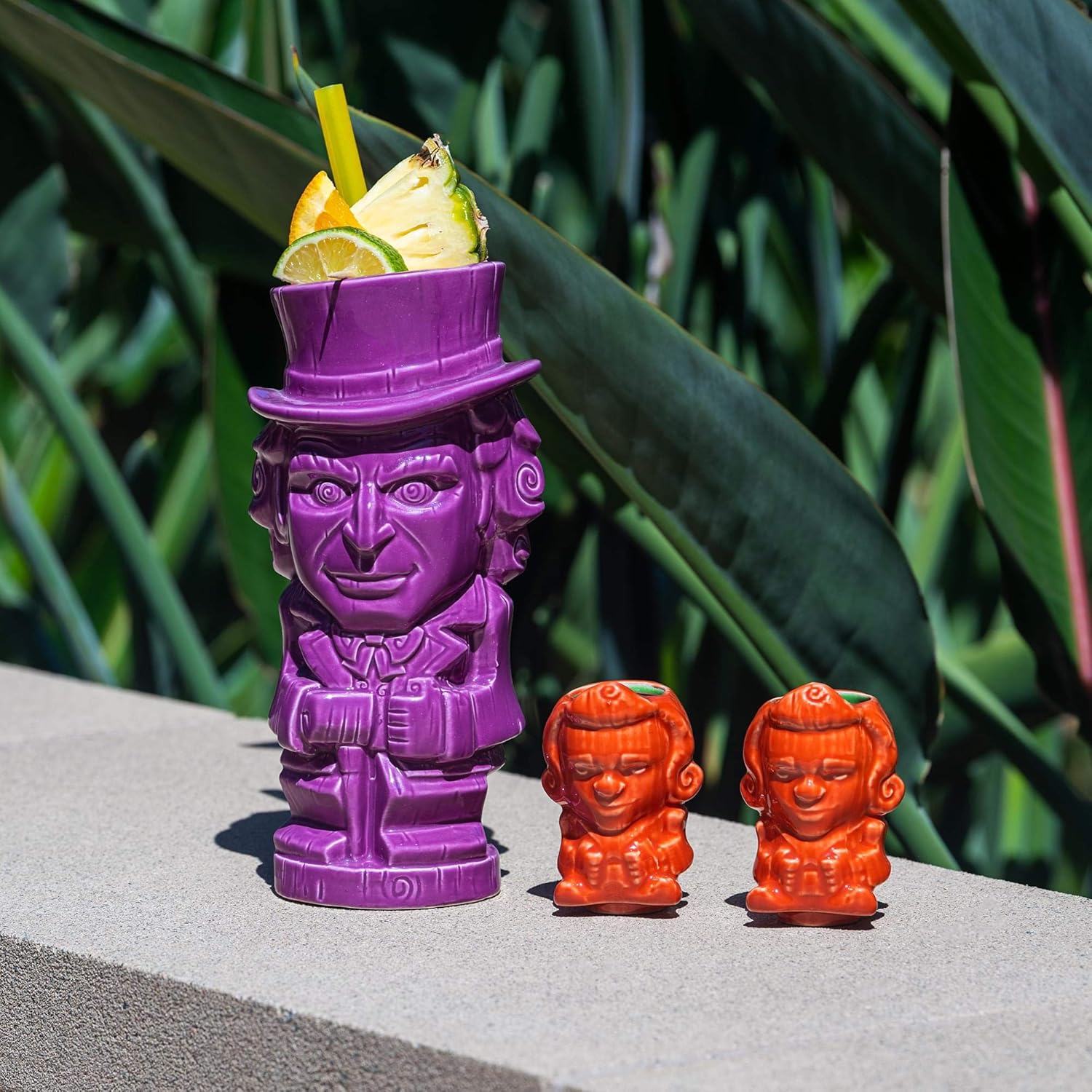 Geeki Tikis Willy Wonka And The Chocolate Factory Mug Set | Officially Willy Wonka Ceramic Tiki Style Cup Sets | Includes An 18-Ounce Willy Wonka And 2 2-Ounce Oompa Loompas