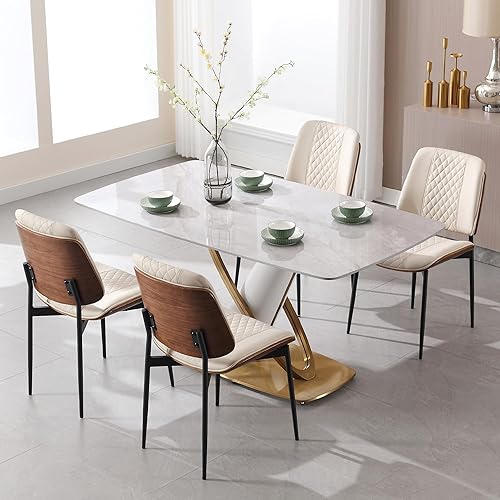 Miniatura 17 de BV - Juego de 2 sillas de comedor modernas de mediados de siglo, silla decorativa tapizada de piel sintética con respaldo de madera curvada de