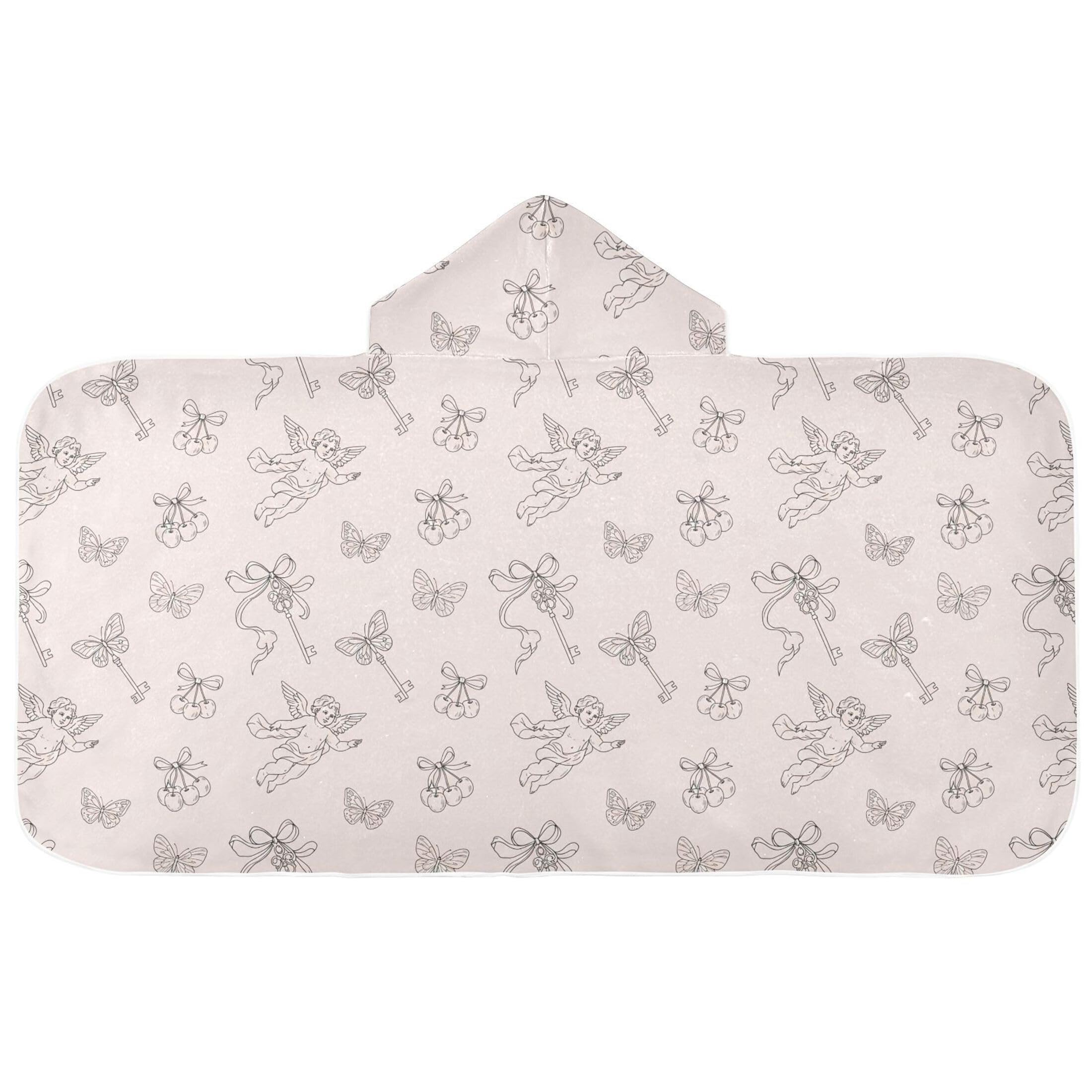 Fuauuyl Cupid Cherry Key Hooded Baby Bath Towel Soft & Breathable Towel for Newborns Infants Toddlers, Nursery Essential