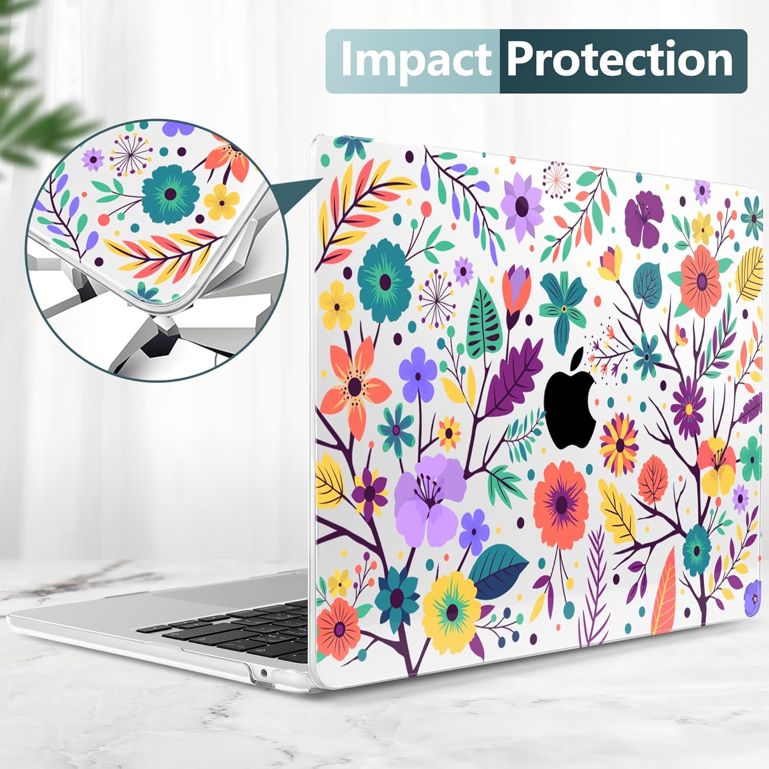 TWOLSKOO for M4 MacBook Air 13.6 inch Case 2025-2022 Release M4 A3240 M3 A3113 M2 A2681, Plastic Hard Shell & Screen Protector & Keyboard Cover & Trackpad Film, Colorful Flowers - Image 6