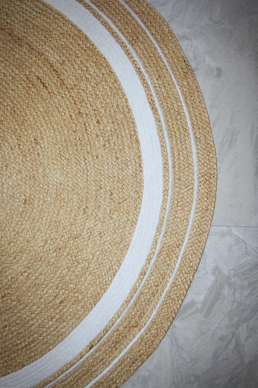 Vipanth – Tapis en Jute Naturelle avec Ligne Blanche, Fait à la Main, Tapis tressé réversible pour décoration d'intérieur (210 x 210 cm, Rond)