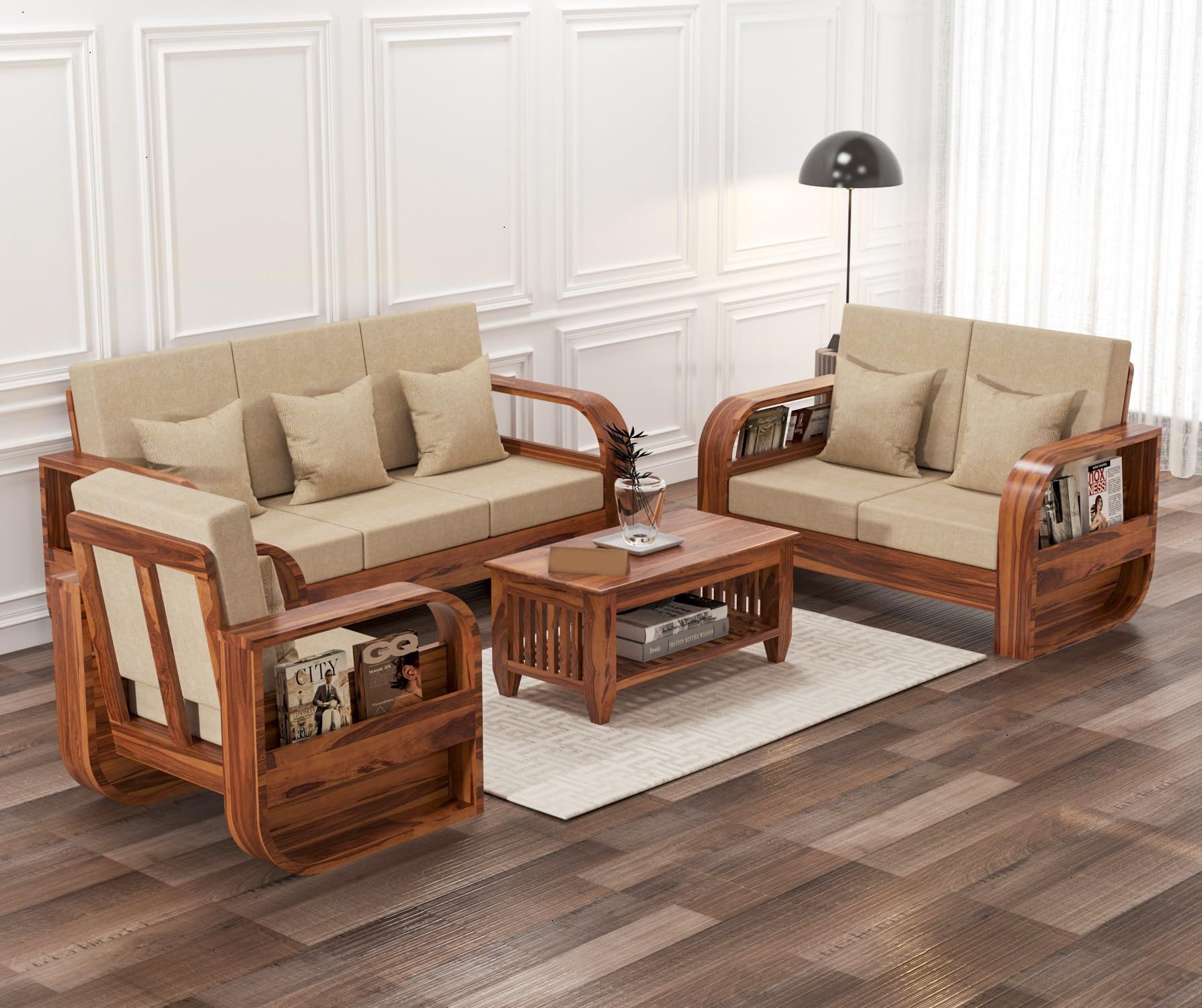 Sheesham Wood 6 Seater Sofa Set for Living Room Home Office Solid Wood Sofa Set Furniture Wooden Six Seater Sofa Set (Light Walnut Finish)-image-41