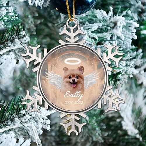 Miniatura 2 de Metal Snowflake Ornament - Chow Chow with Wings Dog in Heaven Ornament Custom Memorial Angel Dog Snowflake Metal Hanging Pendant Gift for Dog Lover