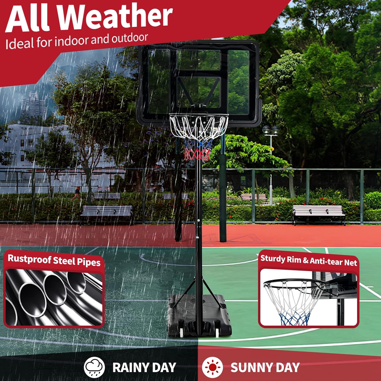 Giantex Portable Basketball Hoop Outdoor, 4.25-10ft Height Adjustable Basketball Goal System w/ 43.5" Shatterproof Backboard, Fillable Base, Indoor Basketball Hoop for Kids/Adults/Backyard/Driveway
