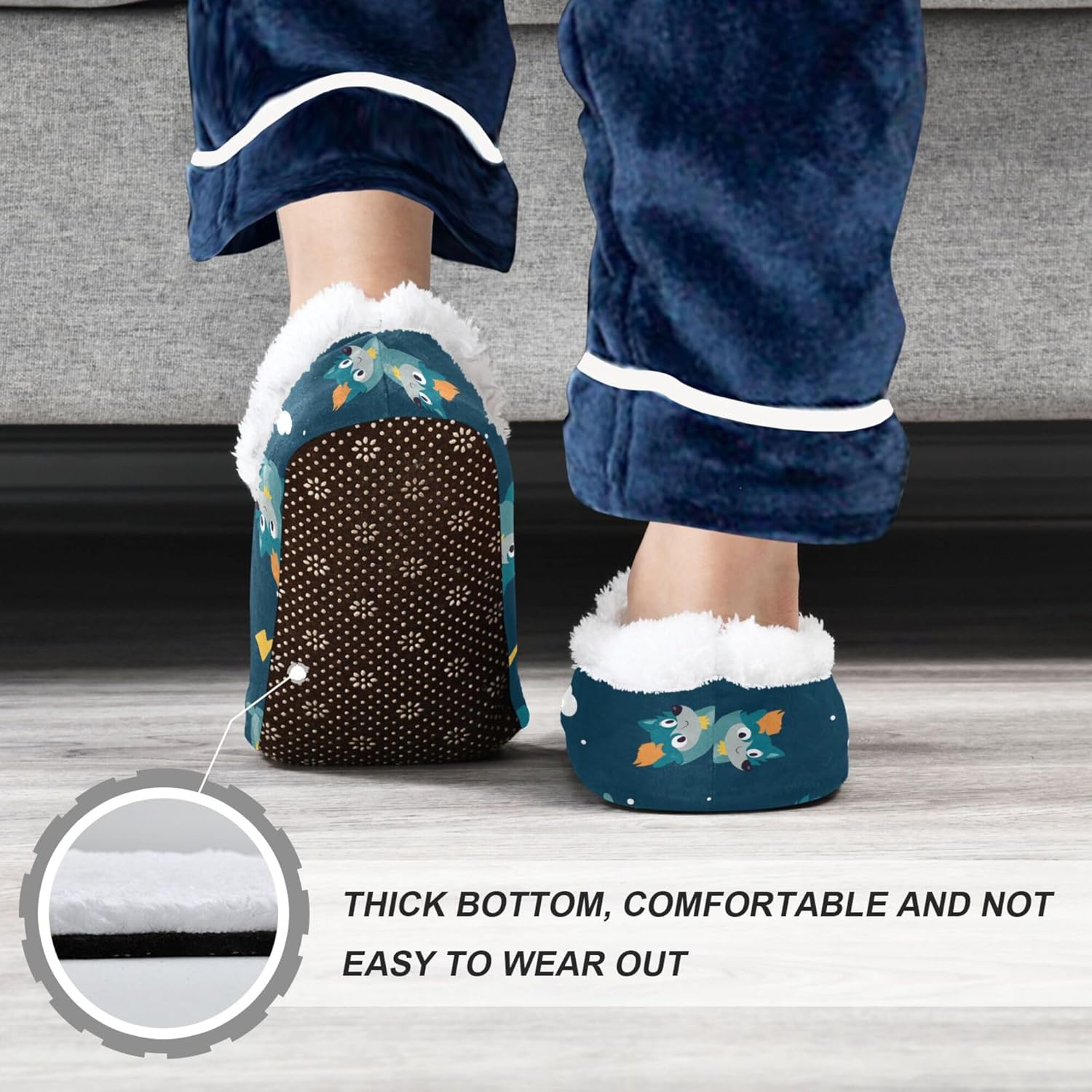 Little Kids Boys Girls House Slippers Cartoon Wolf Animal Blue Boys Girls Home Shoes Winter Indoor XS-S - Image 5