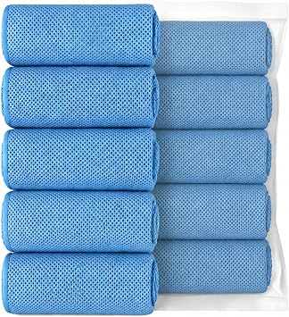 Puomue 5 Pack Cooling Towels, 40 Inches X 12 Inches, Breathable Soft Chilly Microfiber Towel for Yoga, Sport, Running, Workout, Gym, Camping and Fitness, Blue